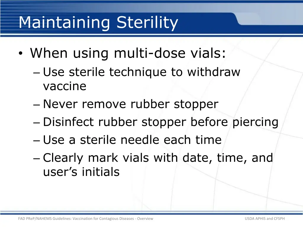 maintaining sterility