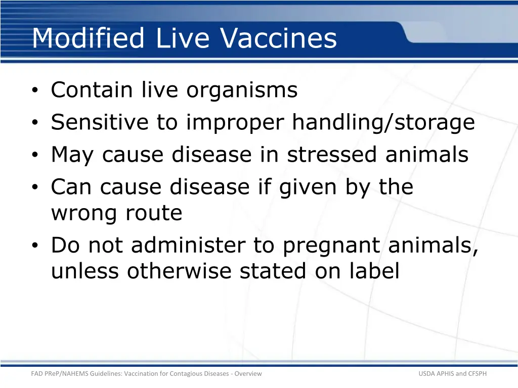 modified live vaccines