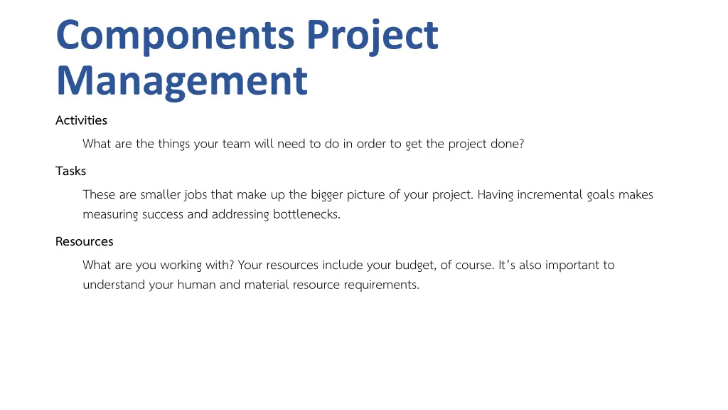 components project management activities what