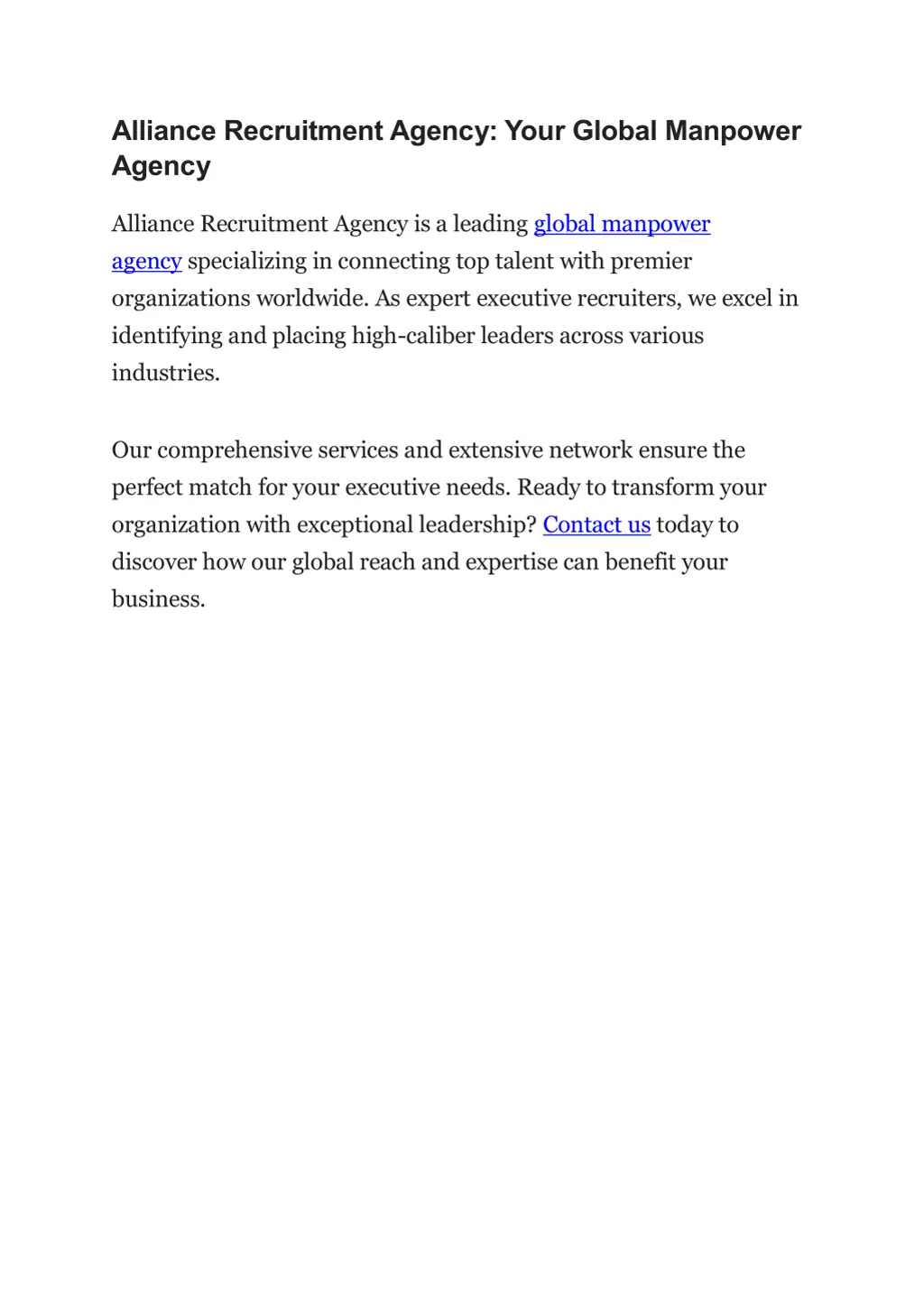 alliance recruitment agency your global manpower