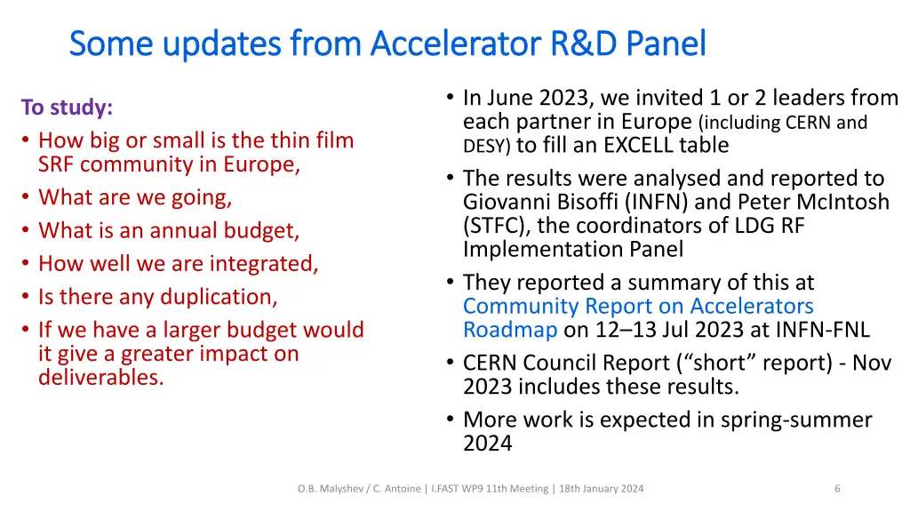 some updates from accelerator r d panel some