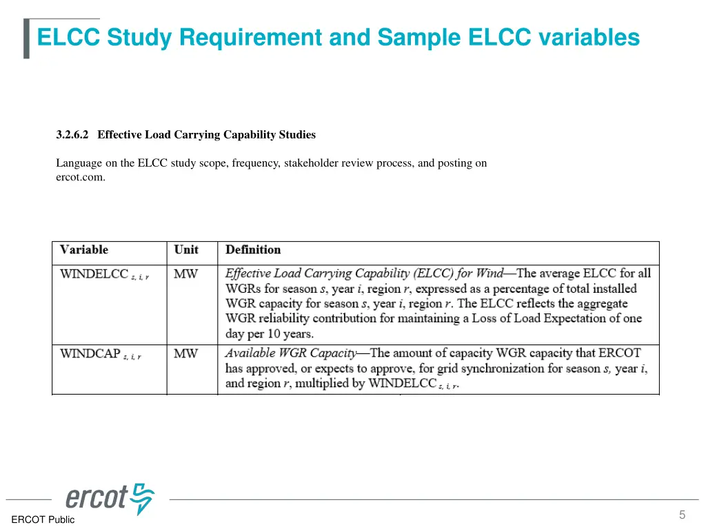 elcc study requirement and sample elcc variables