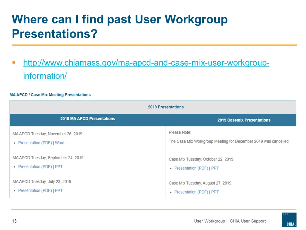 where can i find past user workgroup presentations