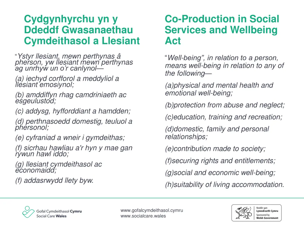 cydgynhyrchu yn y ddeddf gwasanaethau