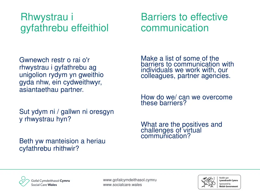 rhwystrau i gyfathrebu effeithiol