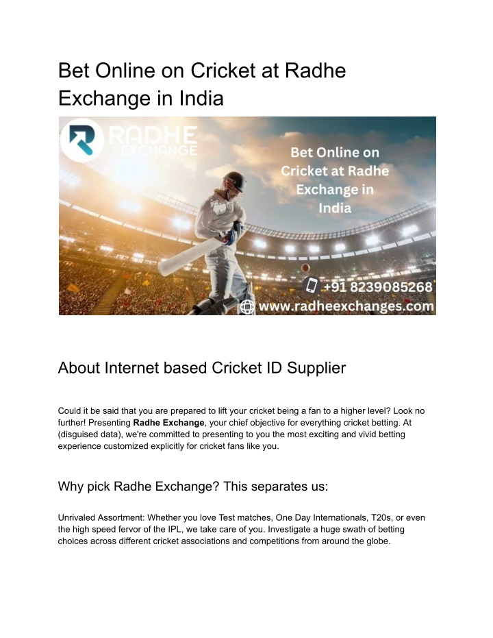 bet online on cricket at radhe exchange in india