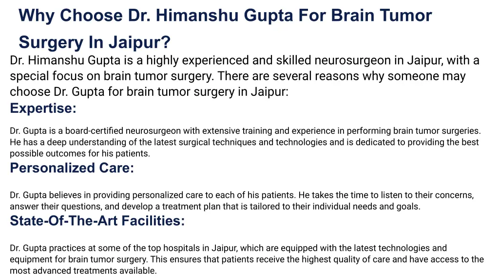 why choose dr himanshu gupta for brain tumor