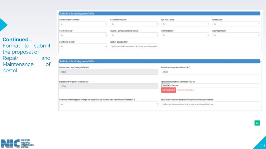 continued format to submit the proposal of repair