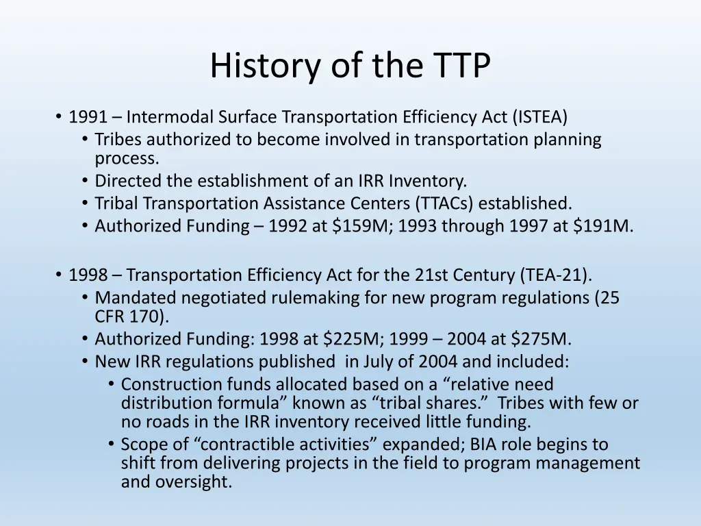 history of the ttp 1