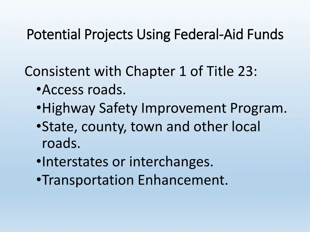 potential projects using federal potential