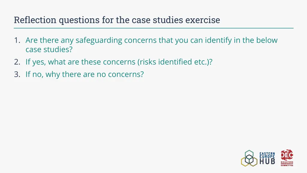 reflection questions for the case studies exercise