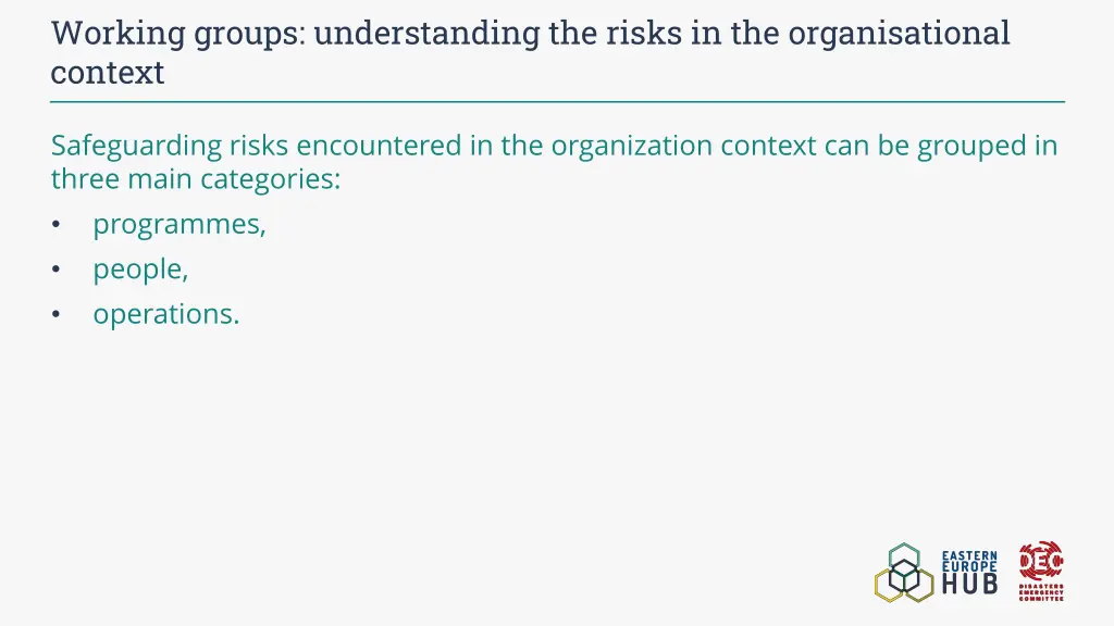 working groups understanding the risks