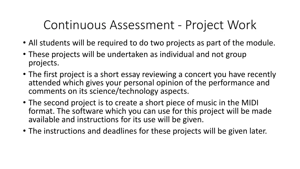 continuous assessment project work