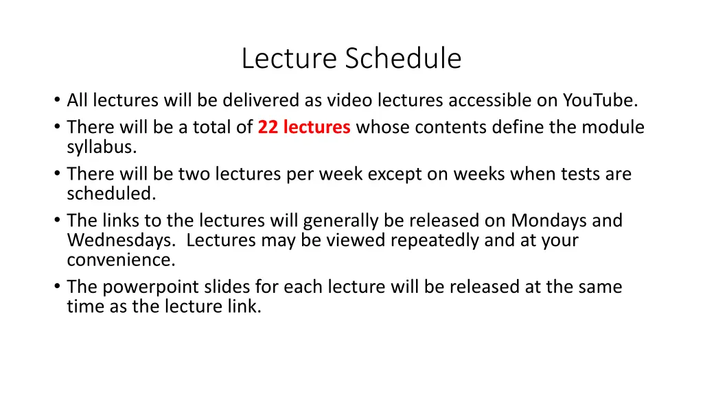 lecture schedule