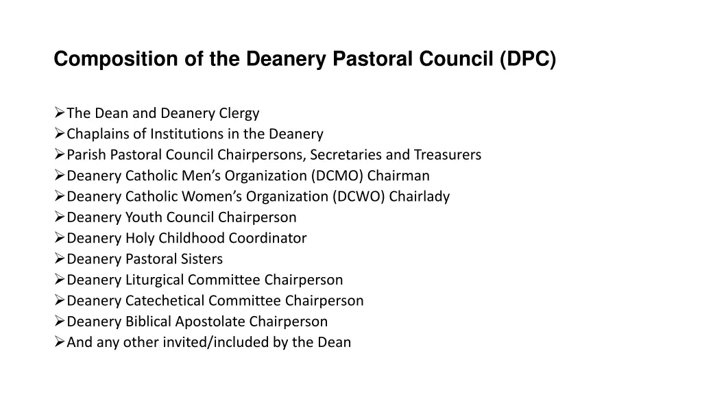 composition of the deanery pastoral council dpc