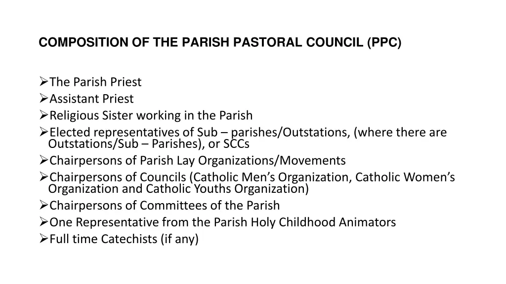 composition of the parish pastoral council ppc