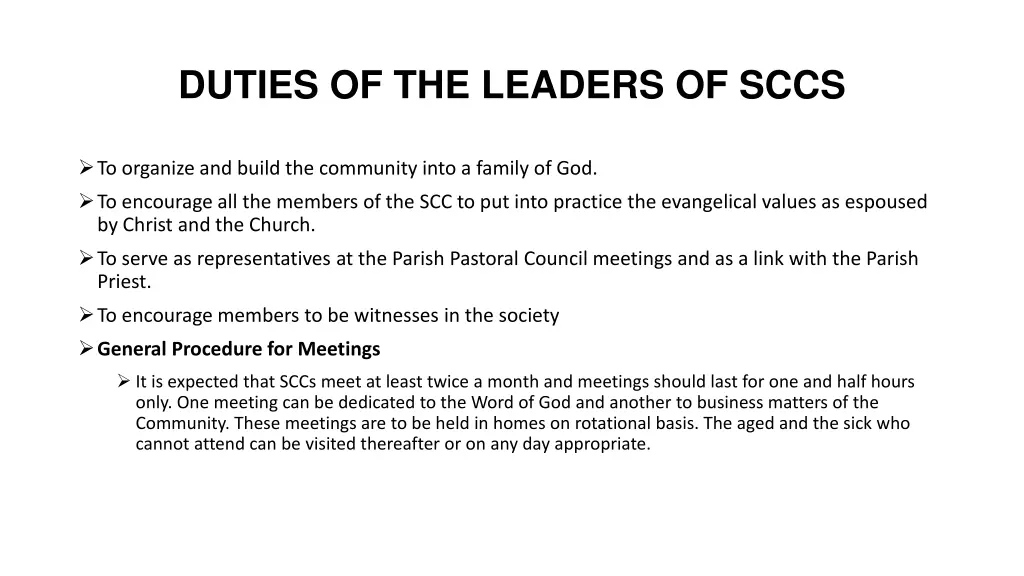 duties of the leaders of sccs