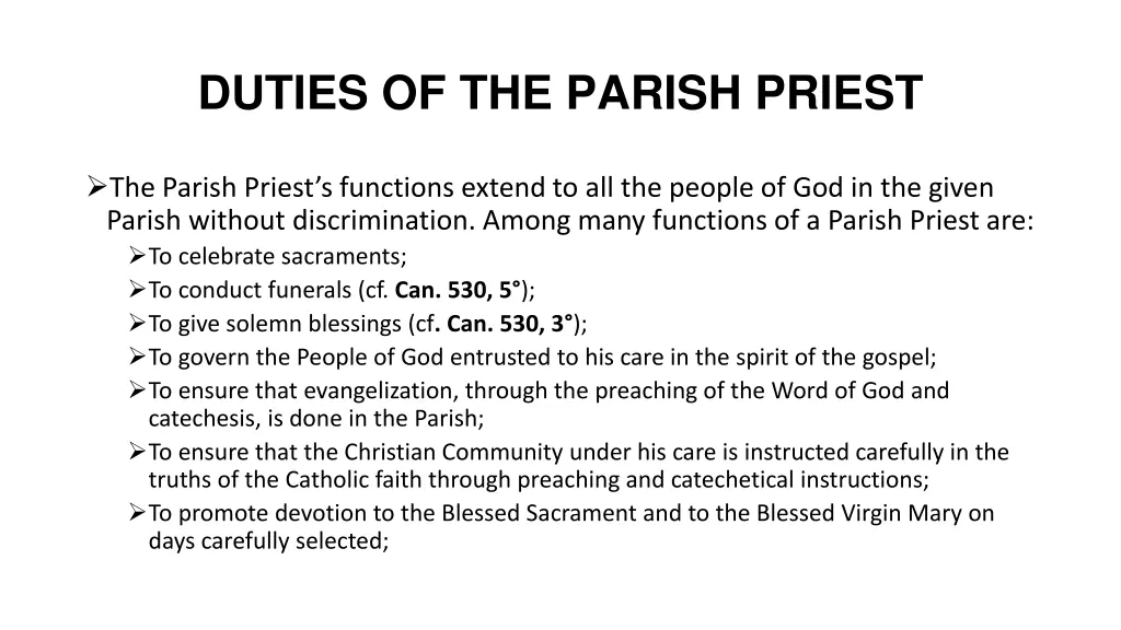 duties of the parish priest