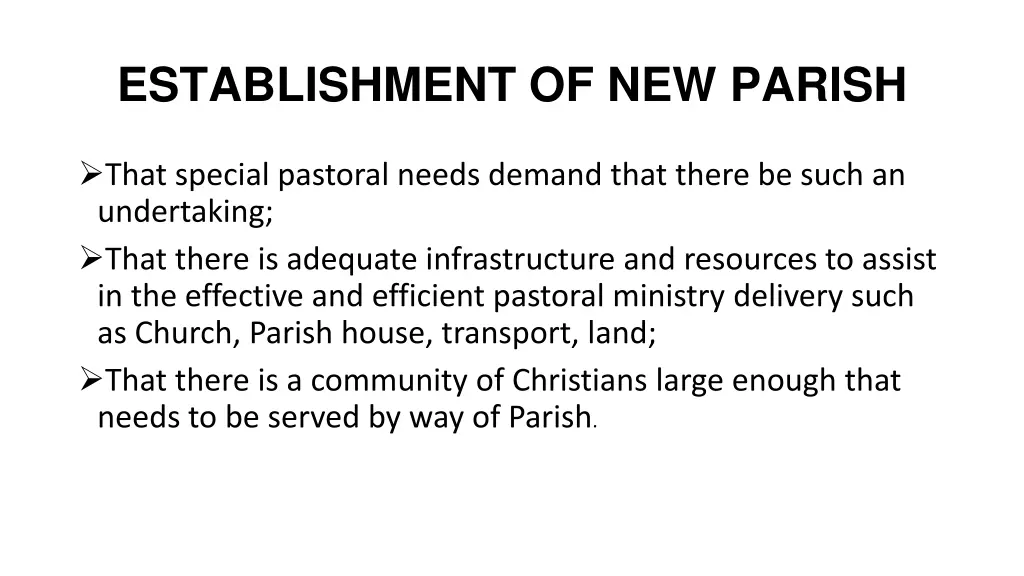 establishment of new parish