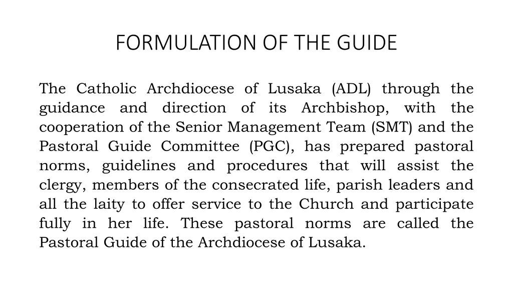 formulation of the guide