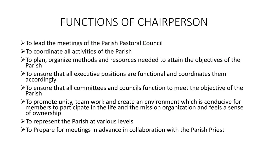 functions of chairperson