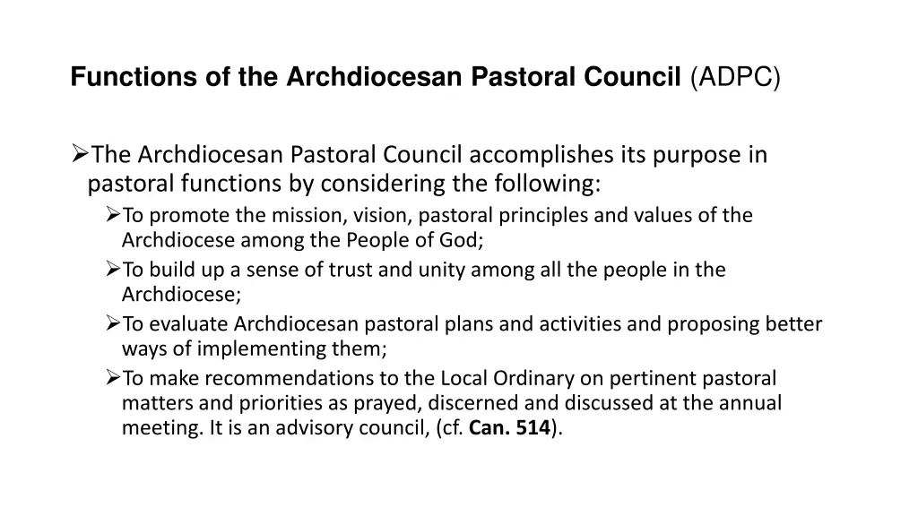 functions of the archdiocesan pastoral council