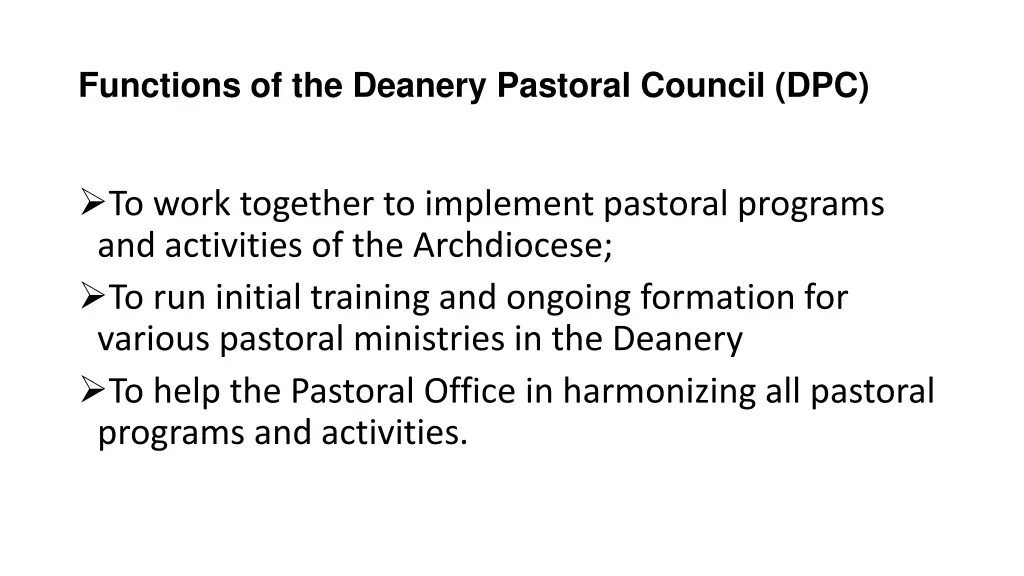 functions of the deanery pastoral council dpc