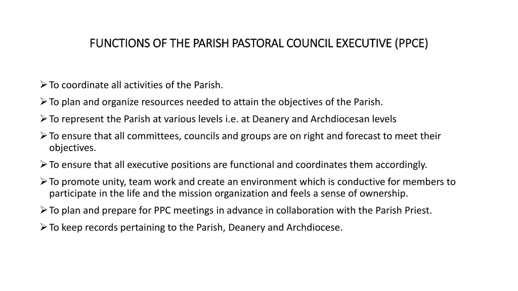 functions of the parish pastoral council 1