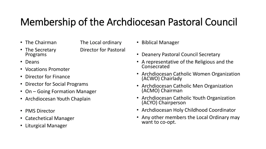 membership of the archdiocesan pastoral council