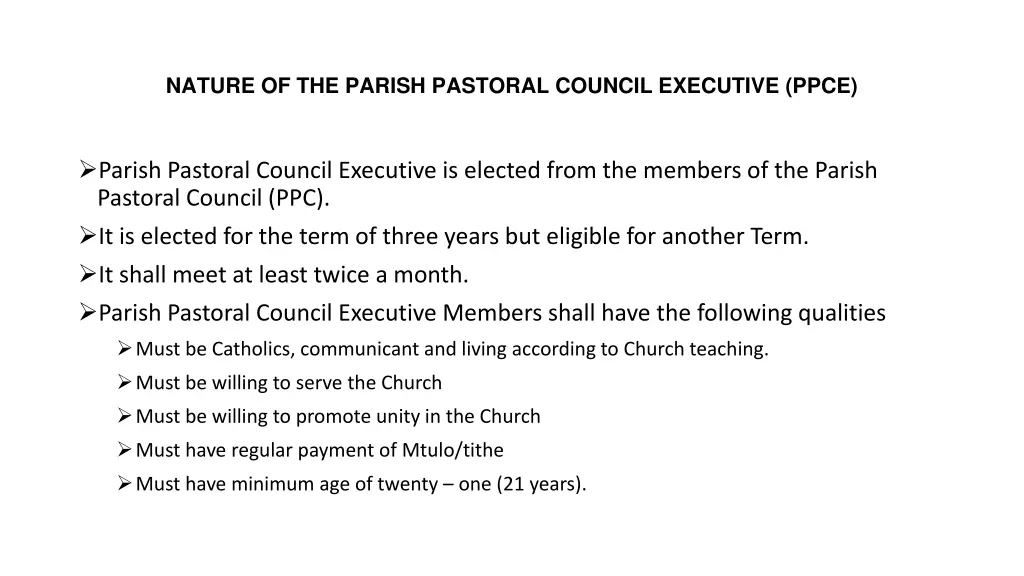nature of the parish pastoral council executive