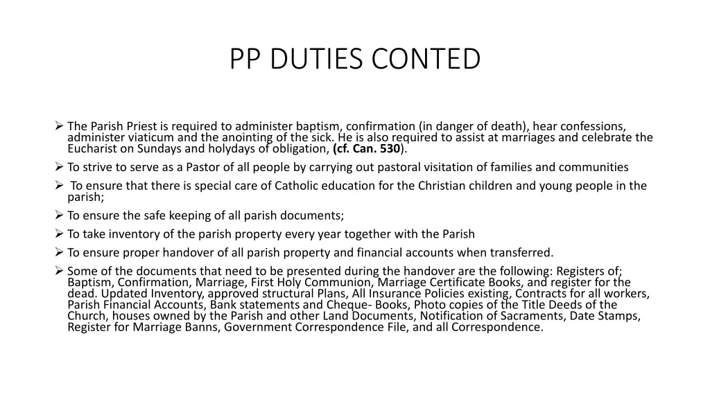 pp duties conted