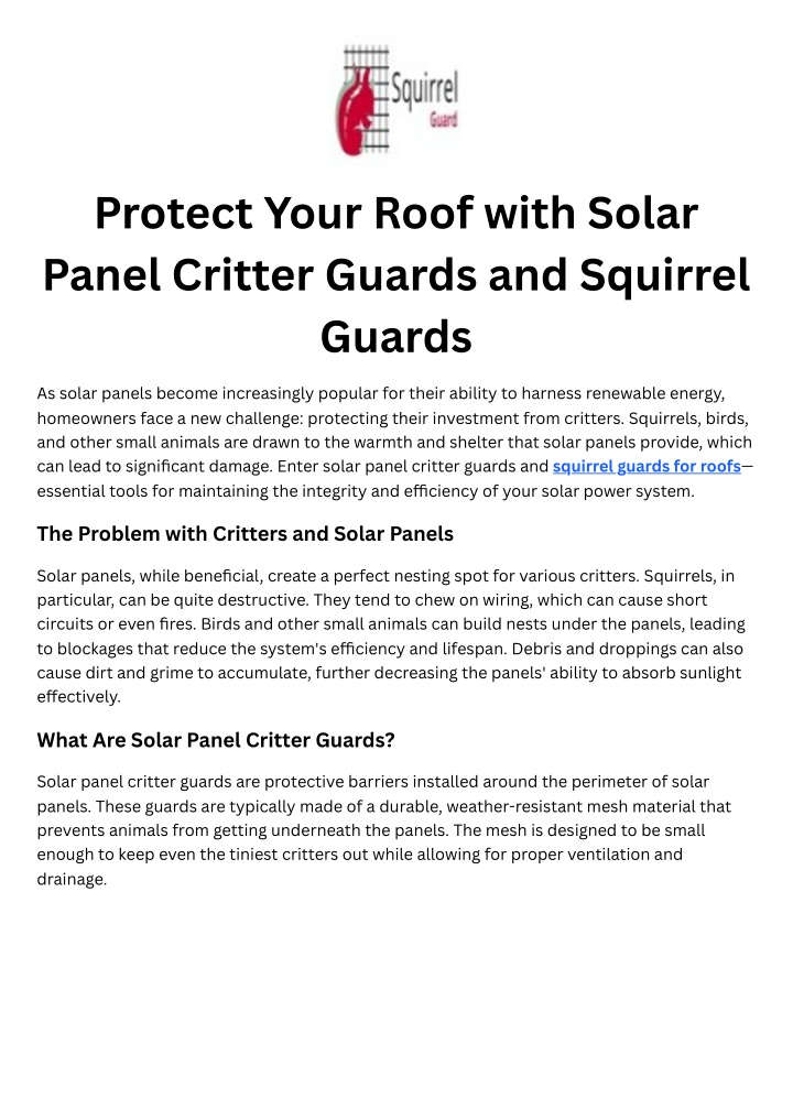 protect your roof with solar panel critter guards