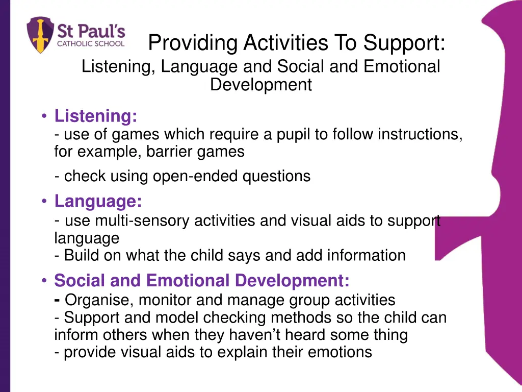 providing activities to support listening