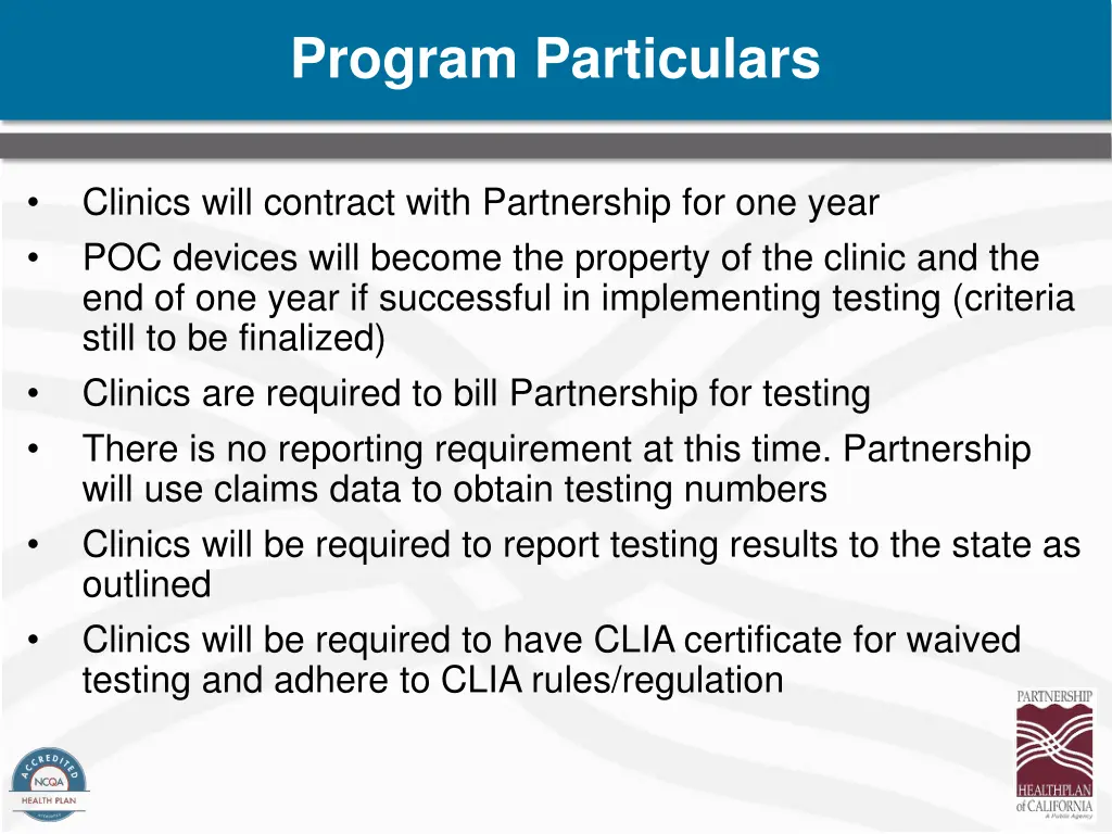 program particulars