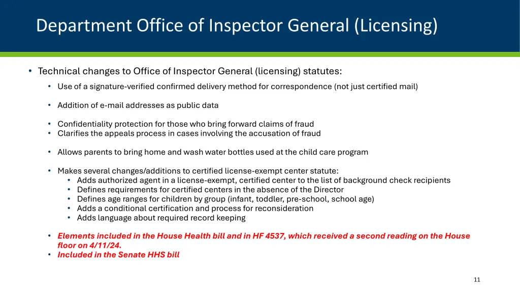 department office of inspector general licensing