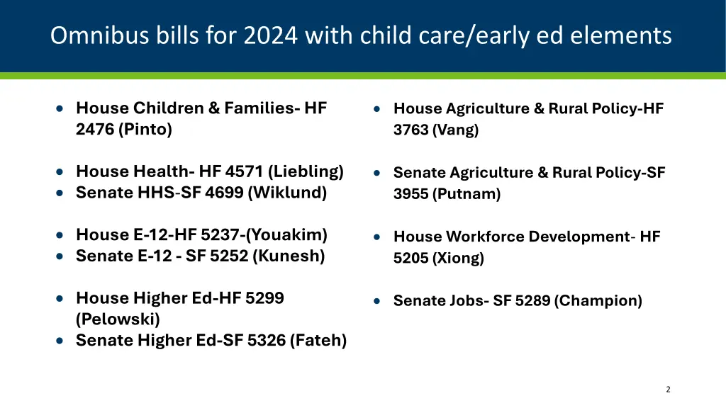 omnibus bills for 2024 with child care early