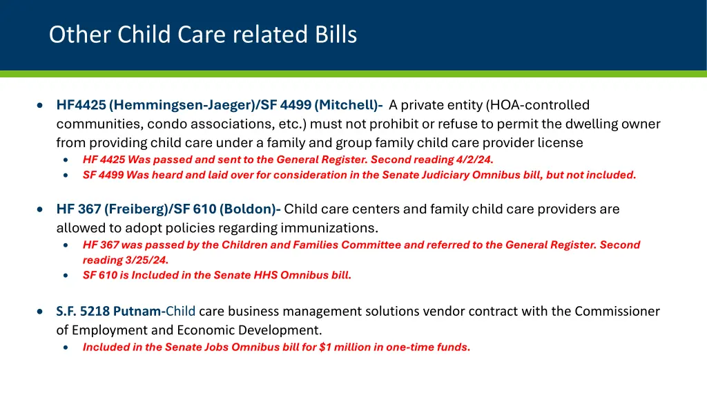 other child care related bills