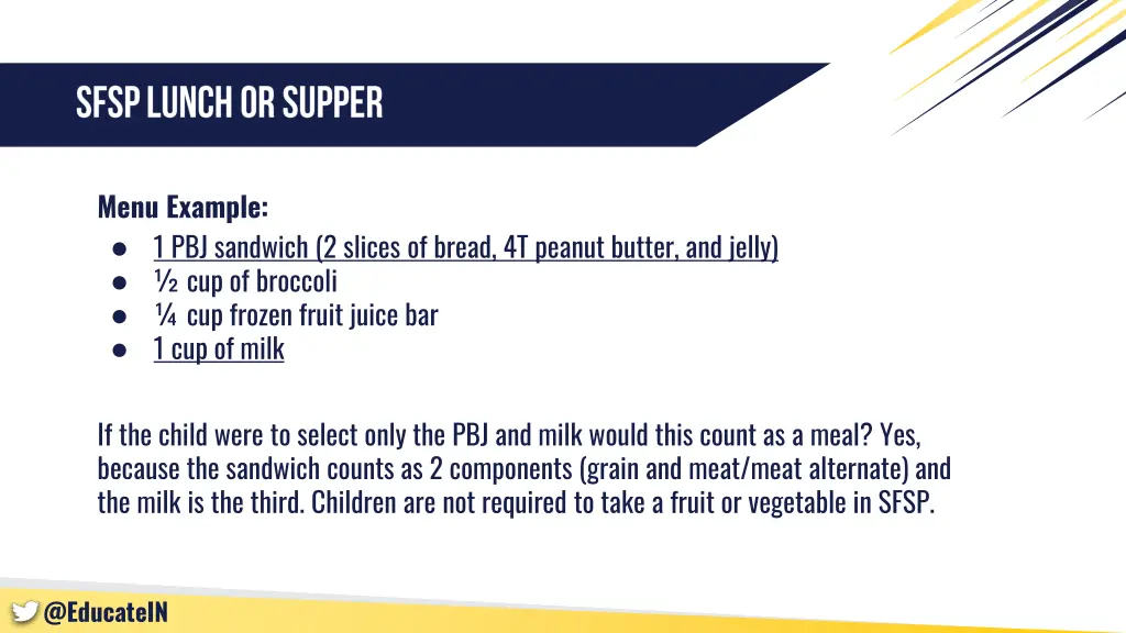 menu example 1 pbj sandwich 2 slices of bread