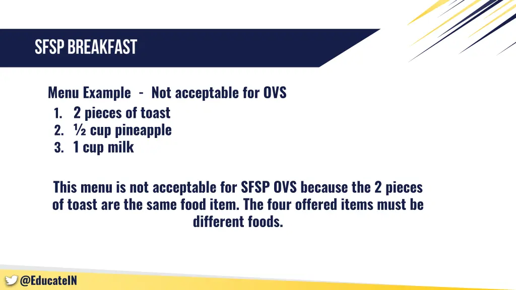 menu example not acceptable for ovs 1 2 pieces