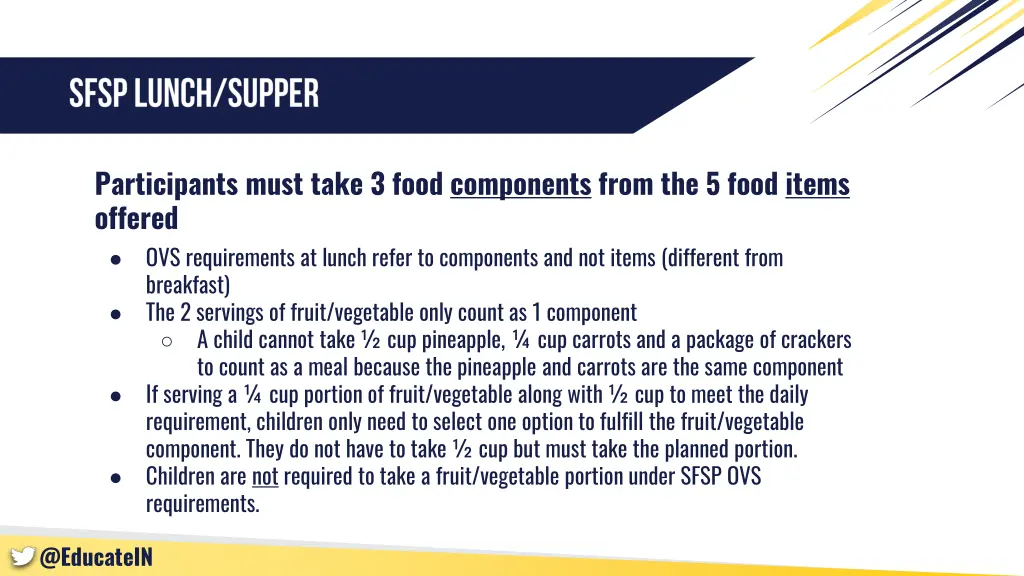 participants must take 3 food components from