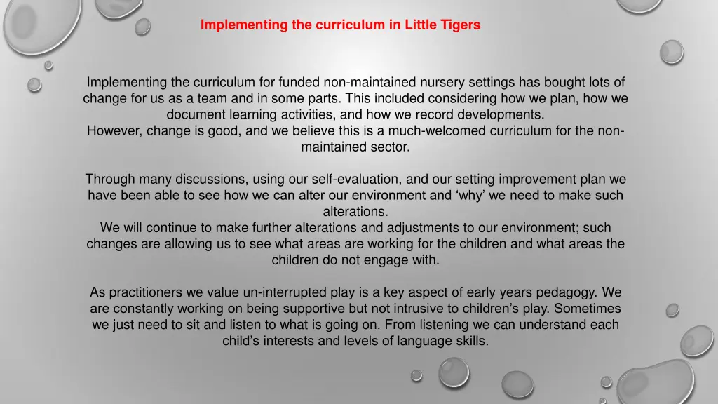 implementing the curriculum in little tigers