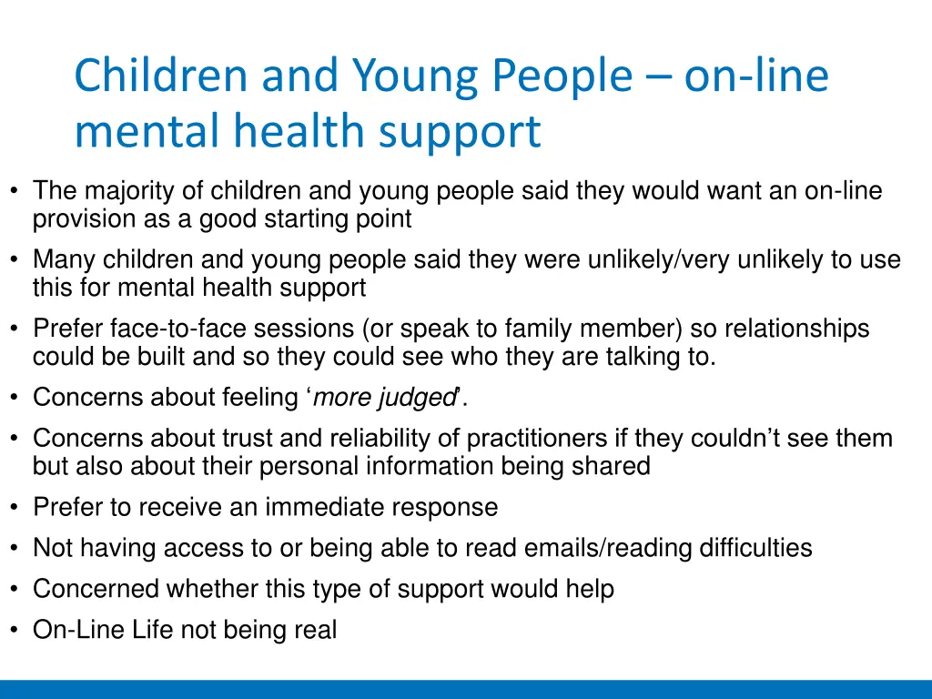 children and young people on line mental health