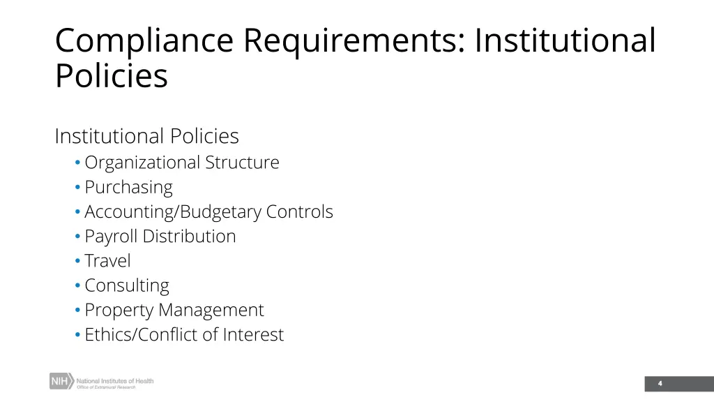 compliance requirements institutional policies