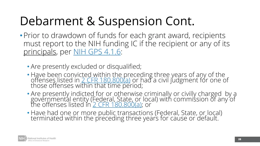 debarment suspension cont prior to drawdown