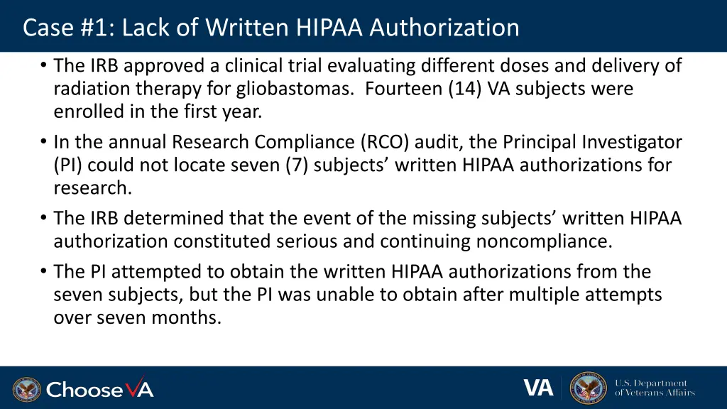case 1 lack of written hipaa authorization