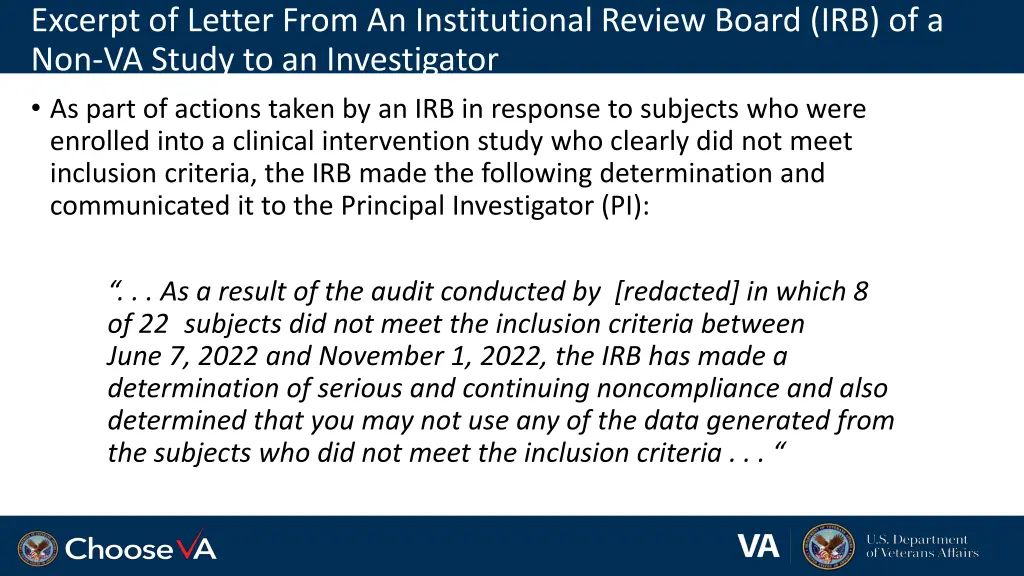 excerpt of letter from an institutional review