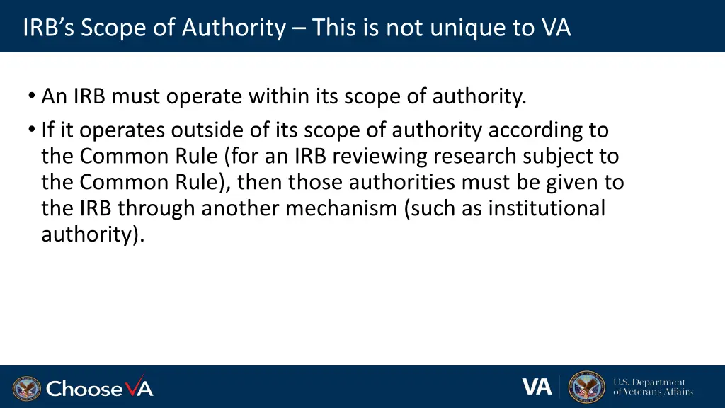 irb s scope of authority this is not unique to va