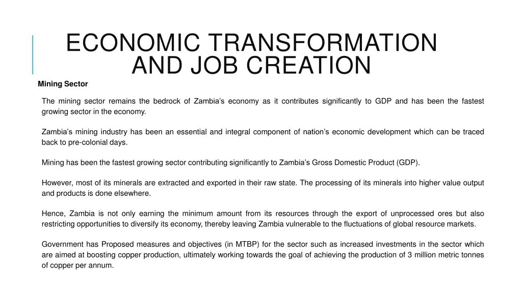 economic transformation and job creation mining