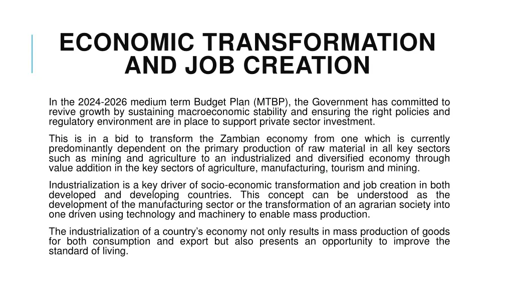 economic transformation and job creation