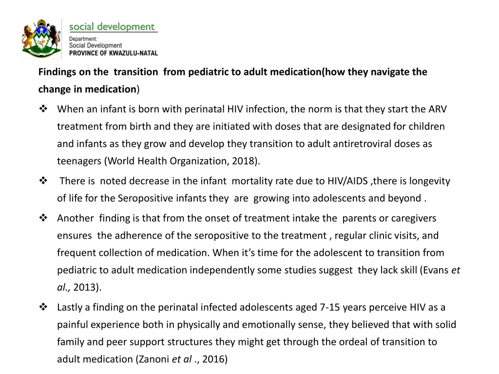 findings on the transition from pediatric